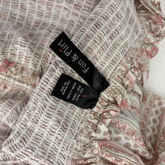 Fun & Flirt Tank Top Women's Large Boho Ruffle Sleeveless Smocked Boho Shirt - Picture 7 of 8